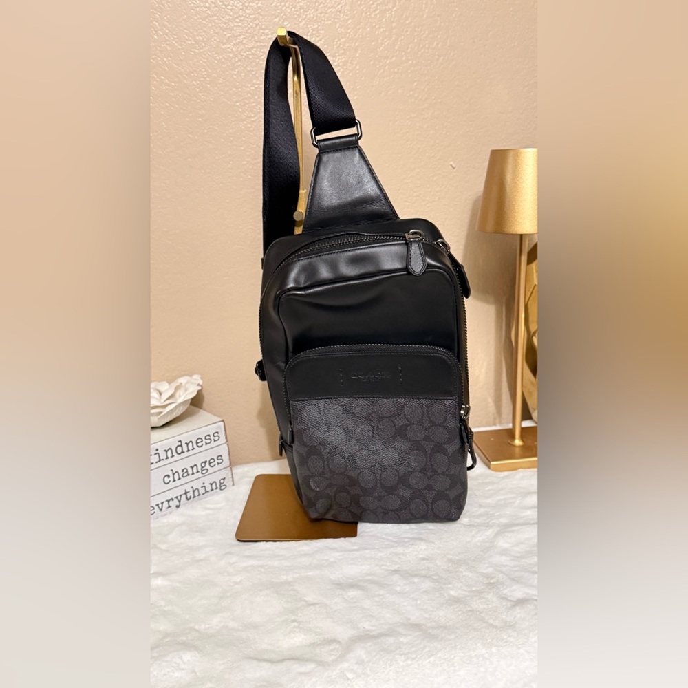 Coach Black Men’s  canvas  Bag with Signature Monogram Panel